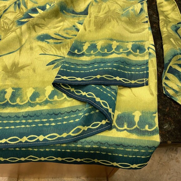 Tropical WRAP Skirt Palm Tree Belted Sash Midi Green/Yellow Size 14 NWT - Picture 7 of 8